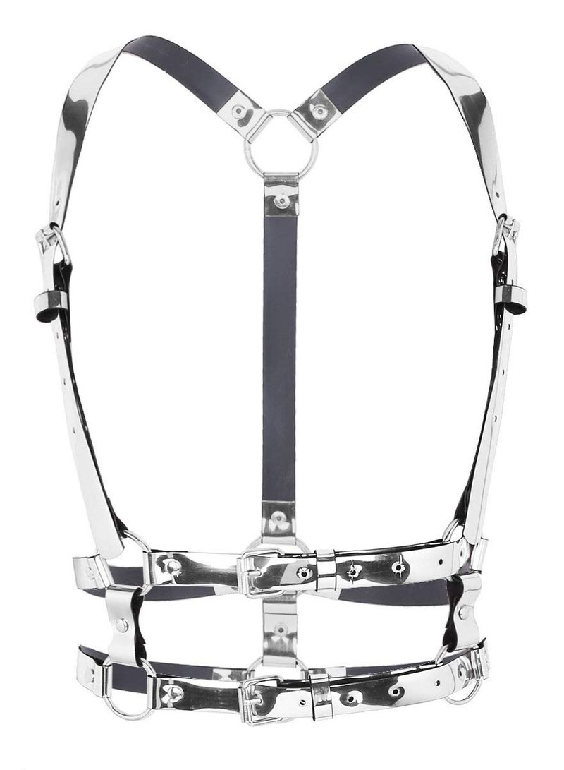 حزام خصر جلد مرآة بتصميم بانك، سلسلة جسم حزام صدر، حزام خصر PU غوت، ملابس حفلات لامعة لفتحات الرقص وإكسسوارات الجسم للنساء والفتيات - Image 3